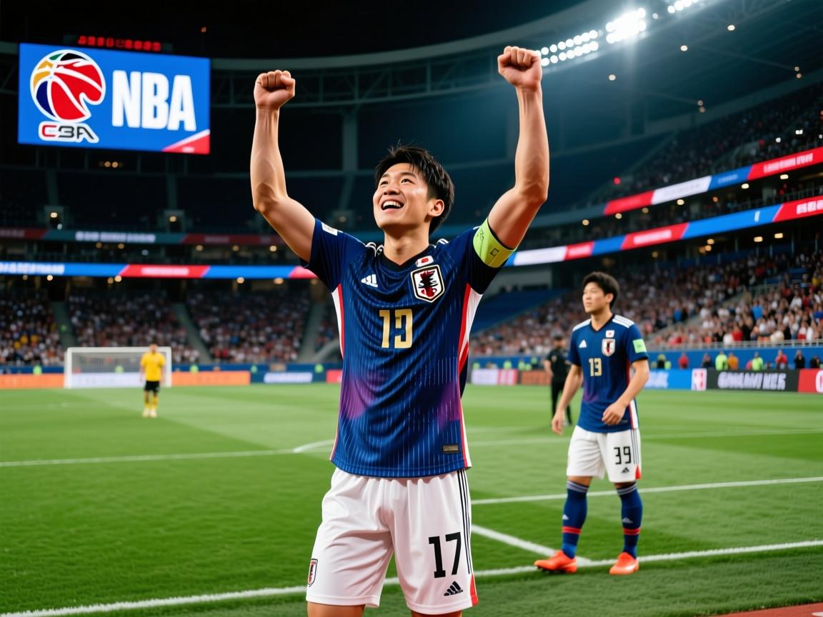 日本队足球运动员在比赛中获胜  第1张