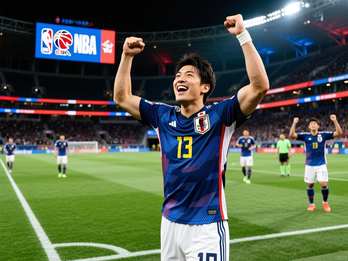 日本队足球运动员在比赛中获胜  第1张