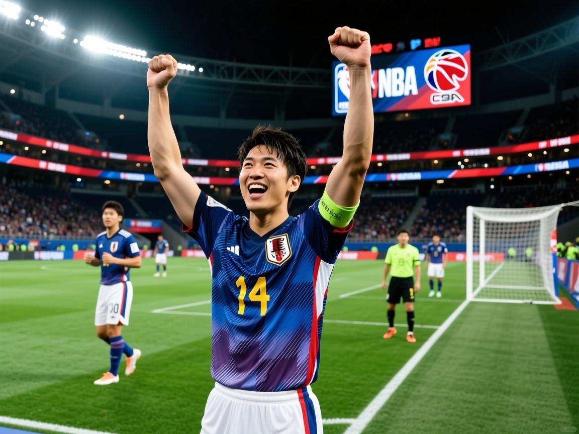 日本队足球运动员在比赛中获胜  第2张