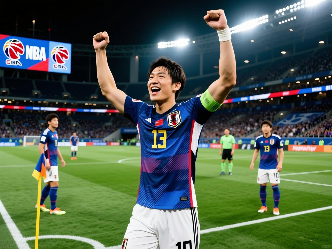 日本队足球运动员在比赛中获胜  第3张